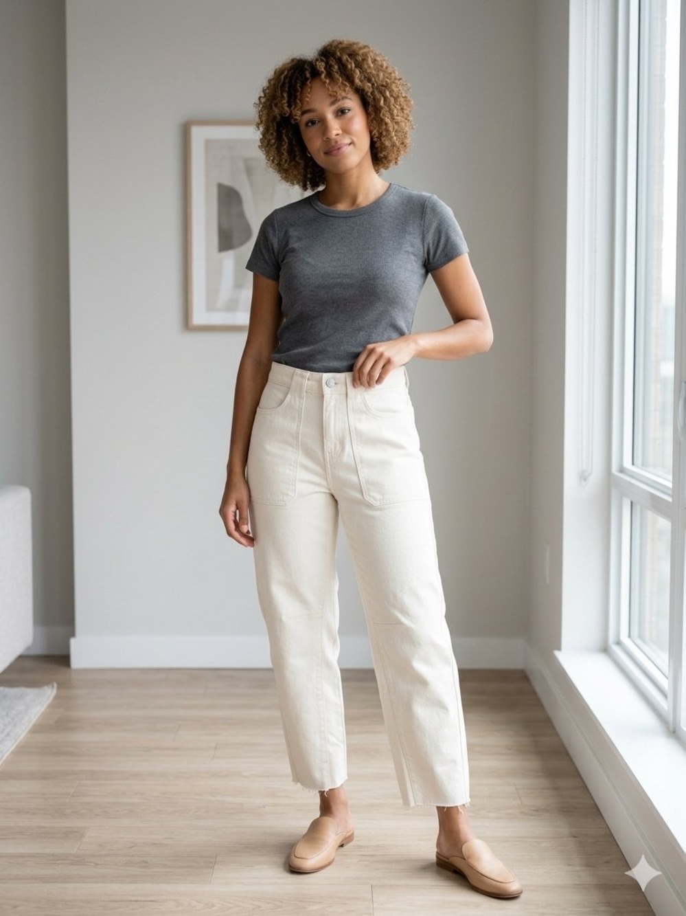 High-Rise Carpenter Barrel Leg Women’s Jeans — Cream